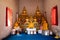 November 21th, 2018 - Bangkok THAILAND - Multiple golden Buddhas in thai temple