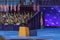 NOVEMBER 8, 2016, Empty Podium Election Night at Jacob K. Javits Center - venue for Democratic presidential nominee Hillary Clinto