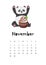 November calendar with panda template