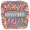 November - colorful illustration with month s name. Bright zendoodle mandala with months of the year. Year monthly calendar design