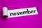 November text, Inspiration, Motivation and business concept on purple torn paper