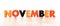 November text word colored in autumn season colors on wide banner