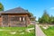 Novgorod, Russia - August 31, 2018: Vitoslavlitsy Museum of Wooden Architecture. Typical Russian old house