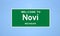 Novi, Michigan city limit sign. Town sign from the USA.