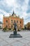 Novi Sad city center. Square in front of the Bishop`s palace serbian: Vladicanski dvor and Mon