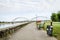 Novi Sad, Serbia - July 17. 2019: Zezelj bridge on river Danube in Novi Sad Serbia