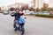 Novi Sad, Serbia. October - 19. 2018. Young man biker driving Yamaha R6 YZF motorcycle on the street and showing thumbs up with hi