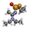 Novichok agent A-234 molecule, chemical structure as proposed by Mirzayanov. 3D rendering. Atoms are represented as spheres with