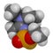 Novichok agent A-234 molecule, chemical structure as proposed by Mirzayanov. 3D rendering. Atoms are represented as spheres with