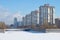 Novosmolenskaya embankment of the river Smolenka, February day. Winter Saint-Petersburg