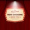 Now showing movie in cinema poster design. retro theater sign with spotlight and red curtain background vector illustration