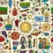 Nowruz, holiday of arrival of spring. Holiday symbols, people, food, customs and traditions. Seamless Pattern for your
