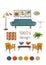 Nterior design 1960. mid century modern furniture. vector elements set.