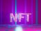 NTF text on vivid tech violet background. Non-refundable token. 3d render. Crypto art place for selling. Blockchain