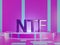 NTF text on vivid tech violet background. Non-refundable token. 3d render. Crypto art place for selling. Blockchain