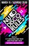 Nu Disco Rules music poster, music banner or flyer with cassette trendy colorful neon design cool elements & lettering composition