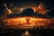 Nuclear apocalypse over devastated cityscape at dusk
