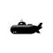 Nuclear Army Submarine, Deep Bathyscaphe. Flat Vector Icon illustration. Simple black symbol on white background. Nuclear Army