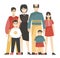 Nuclear asian family woman and man with kids. Flat design illustration. Vector