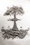 Nuclear atom bomb mushroom cloud illustration made of ash, dust