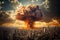 Nuclear Blast and Mushroom Cloud in City Skyline