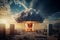 Nuclear Blast and Mushroom Cloud in City Skyline