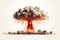 Nuclear bomb explosions. Fire mushroom with smoke and flames on a white background