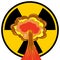 Nuclear Burst. Cartoon Bomb Explosion. Radioactive Atomic Power. Mushroom Cloud. Ionizing Radiation Sign.