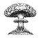 Nuclear explosion. Atomic bomb, mushroom cloud sketch. Radiation and destruction. Weapon vector illustration isolated