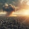 Nuclear explosion mushroom cloud. Doomsday, nuclear apocalypse. AI generated