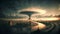 nuclear explosion mushroom cloud over russian city at morning, neural network generated art