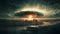 nuclear explosion mushroom cloud over russian city at morning, neural network generated art