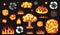 Nuclear explosion. Pixel art 8 bit fire objects. Mushroom cloud. Game icons set. Comic boom flame. Bang burst explode