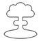 Nuclear explosion thin line icon. Atomic bomb bang, mushroom shape toxic cloud symbol, outline style pictogram on white