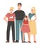 Nuclear family woman and man with kids. Flat design illustration. Vector