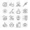 Nuclear line icon set. Included the icons as nuclear bomb, missile, radioactive, shelter, bomb effect, size and more.