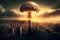 Nuclear mushroom from an atomic bomb in the city. Concept of the military catastrophe of apocalypse