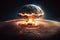 Nuclear mushroom from an atomic bomb on planet view from space. Concept of a global catastrophe armageddon apocalypse