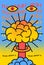 Nuclear mushroom explosion brain cartoon style design. No war peace splash grunge style poster. Think about it. Vector illustratio