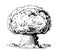 Nuclear power explosion atomic mushroom hand drawn sketch