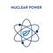 Nuclear power icon. Vector illustration of atomic nucleus with a leaf eco symbol. Represents concept of nuclear power generation,