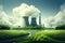 Nuclear power plant: Atomic energy offers sustainable, clean green electricity generation with low carbon emissions, ecological