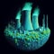 Nuclear power plant on black background. 3D rendering of environmental pollution, generative ai