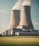 Nuclear power plant building in the daytime. Production of electric and thermal energy. Nuclear energy concept