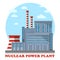 Nuclear power plant with cooling tower and chimney