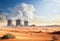 Nuclear power plant in  desert, Africa. 3D rendering, generative ai