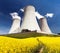 Nuclear power plant Dukovany with golden flowering field