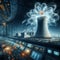 Nuclear power plant in futuristic city. 3D rendering with DOF, generative ai