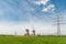 Nuclear power plant with green field and high voltage electric w