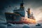 Nuclear powered icebreaker in the waters of the Arctic.Photorealistic shot generated by AI